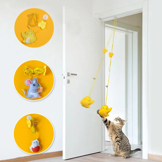 Interactive Hanging Cat Toy – Feather Mouse Teaser